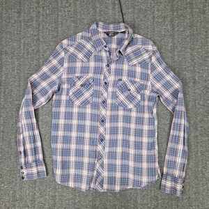 Salt Valley Western Shirt Men L  Plaid Long Sleeve Snap Button Blue Red White